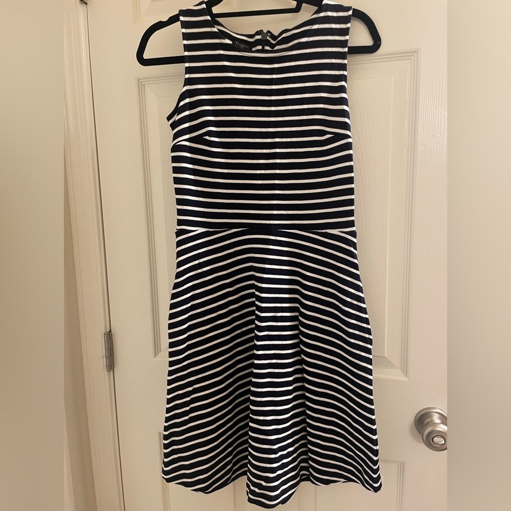 Talbots Sleeveless Navy/White Striped Casual A-Line Dress Size Small Petite